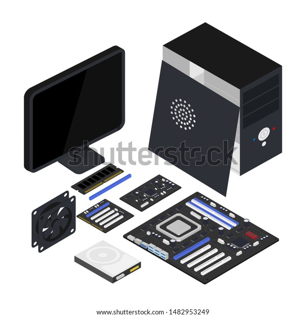 Computer Hardware Isometric Vector Illustration Modern Stock