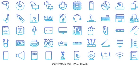 Computer Hardware Line Gradient Icon pictogram symbol visual illustration Set