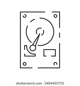 Computer hardware line icon. Graphic card or processor and RAM. GPU or CPU and cooler. Case with motherboard. Vector SSD cable with fan. Computer details