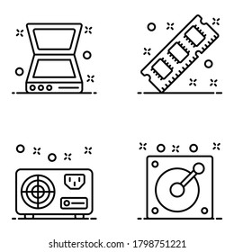 Computer Hardware in Modern Line Style Pack 
