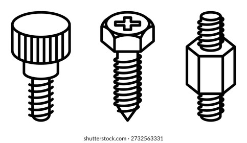 Computer hardware for motherboard, pc case, cooler. Screws and standoffs, fastening, mounting components for installation process.
