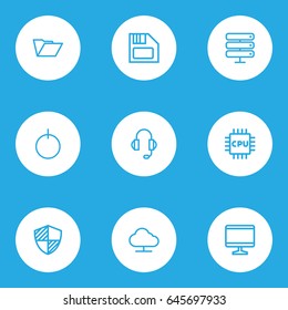Computer Hardware Outline Icons Set. Collection Of Datacenter, Cpu, Display And Other Elements. Also Includes Symbols Such As Dossier, Firewall, Storage.