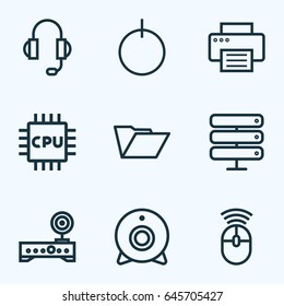 Computer Hardware Outline Icons Set. Collection Of File, Datacenter, Printer And Other Elements. Also Includes Symbols Such As File, Dossier, Button.
