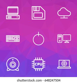 Computer Hardware Outline Icons Set. Collection Of Power, Keypad, Web And Other Elements. Also Includes Symbols Such As Floppy, Diskette, Online.