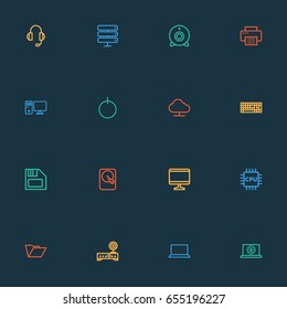 Computer Hardware Outline Icons Set. Collection Of Storage, Web, Printer And Other Elements. Also Includes Symbols Such As Monitor, Screen, Server.