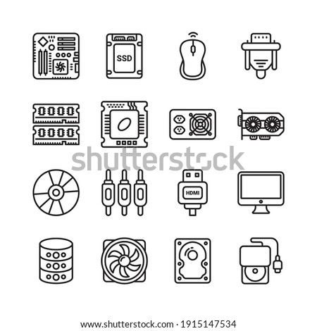 Computer and Hardware Outline Icons - Stroked, Vectors