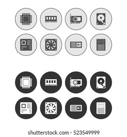 Computer Hardware Round Web Icons Set