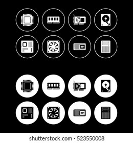 Computer Hardware Round Web Icons Set