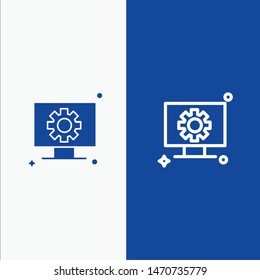 Computer, Hardware, Setting, Gear Line and Glyph Solid icon Blue banner Line and Glyph Solid icon Blue banner. Vector Icon Template background