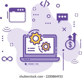 Ilustración de material de hardware para equipos informáticos, Signo de pantalla, concepto de personalización y configuración de portátiles, diseño de iconos de vectores de administración de host, computación en nube y servicio de hospedaje web, Símbolo,