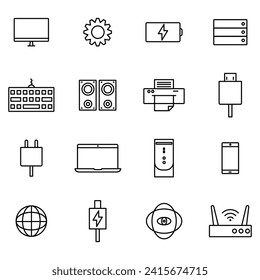 Computer hardware and technology icons set vector  set
