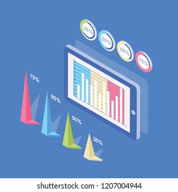 
Computer having different charts online infographic 
