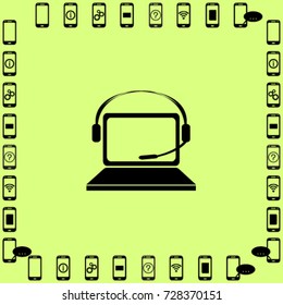 computer and the headphones icon, support vector illustration