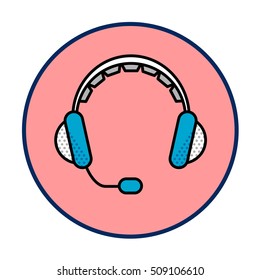 Computer headphones vector icon in line style. Computer, network and mobile devices. Network connections. Advertisements, signs, stickers, web banners, web sites. Isolated on a white background