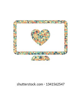 computer and heard. simple icon. Colored mosaic with polygons