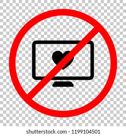 computer and heard. simple icon. Not allowed, black object in red warning sign with transparent background