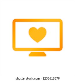 computer and heard. simple icon. Orange sign with low light on white background