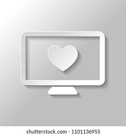 computer and heard. simple icon. Paper style with shadow on gray background