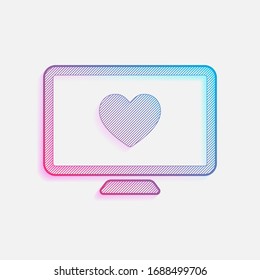 computer and heard. simple icon. Technology logo with diagonal lines and colored gradient. Neon graphic, light effect. Blue and red colors