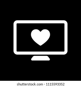computer and heard. simple icon. White icon on black background. Inversion