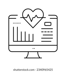 vector de icono de la línea cardiaca del corazón de la computadora. señal cardio de corazón de computadora. símbolo de contorno aislado ilustración negra