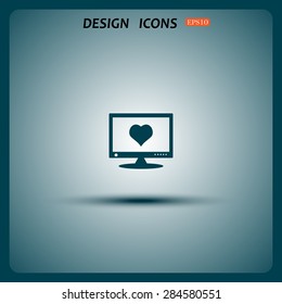 computer and heart, cyber-love symbol. icon. vector design