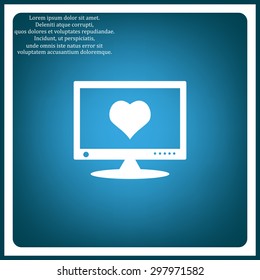 computer and heart, cyber-love symbol. icon. vector design