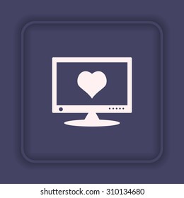 computer and heart, cyber-love symbol. icon. vector design