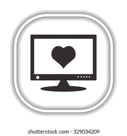 computer and heart, cyber-love symbol Modern design flat style icon