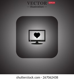  computer and heart, cyber-love symbol, web icon. vector design