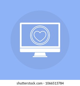Computer with heart icon. Vector illustration