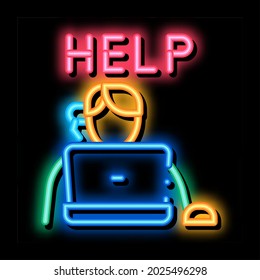 servicio de ayuda de equipo de neon light sign vector. Firma del servicio de ayuda al equipo con iconos brillantes. ilustración de símbolo transparente