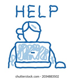 computer help service sketch icon vector. Hand drawn blue doodle line art computer help service sign. isolated symbol illustration