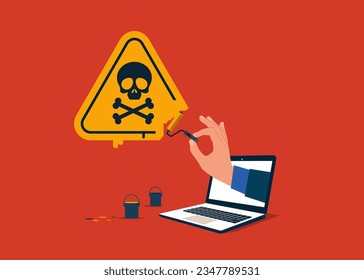 Computer holding paint roller. Painting with special roller repair equipment a  danger sign.