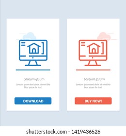 Computer, Home, House  Blue and Red Download and Buy Now web Widget Card Template