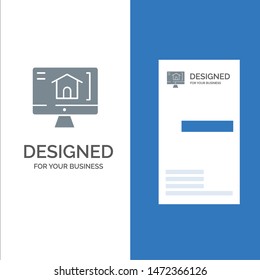 Computer, Home, House Grey Logo Design and Business Card Template