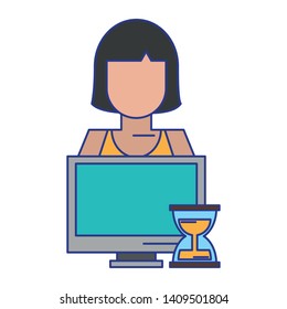 computer with hourglass icon cartoon vector illustration graphic design