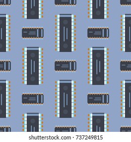 Computer IC chip template microchip seamless pattern background circuit board design abstract background vector illustration.