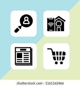 computer icon. 4 computer set with search, commerce and shopping, smart house and news vector icons for web and mobile app