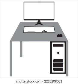 computer icon along with desk neatly