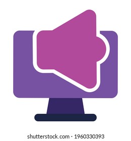 computer icon. computer with audio sound. flat design vector icon concept