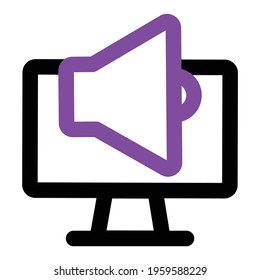 computer icon. computer with audio sound. outline vector icon. can use for, icon design element,ui, web, mobile app.