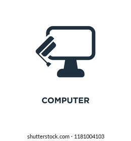 Computer icon. Black filled vector illustration. Computer symbol on white background. Can be used in web and mobile.