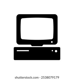 Computer icon. Black silhouette. Front view. Vector simple flat graphic illustration. Isolated object on white background. Isolate.