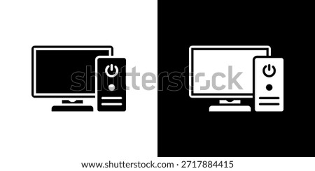 Computer icon black and white filled.