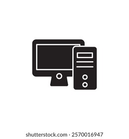 Computer icon black and white vector outline sign