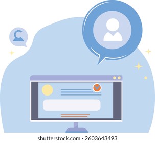 Computer icon in blue colors and working transcripts and websites