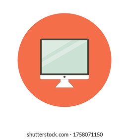 Computer icon with blue computer monitor. Simple pc icon. Vector illustration. Vector graphic. Isolated hardware. 