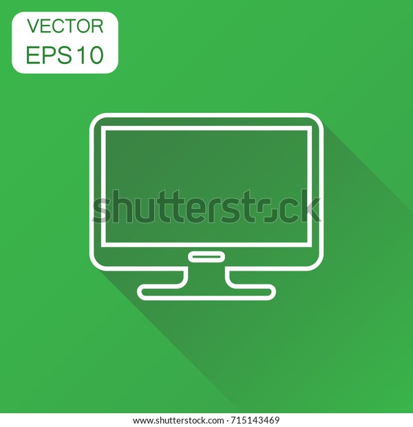 Computer icon.\
Business concept monitor pictogram. Vector illustration on green\
background with long\
shadow.