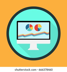 computer icon and business graph on screen vector flat design